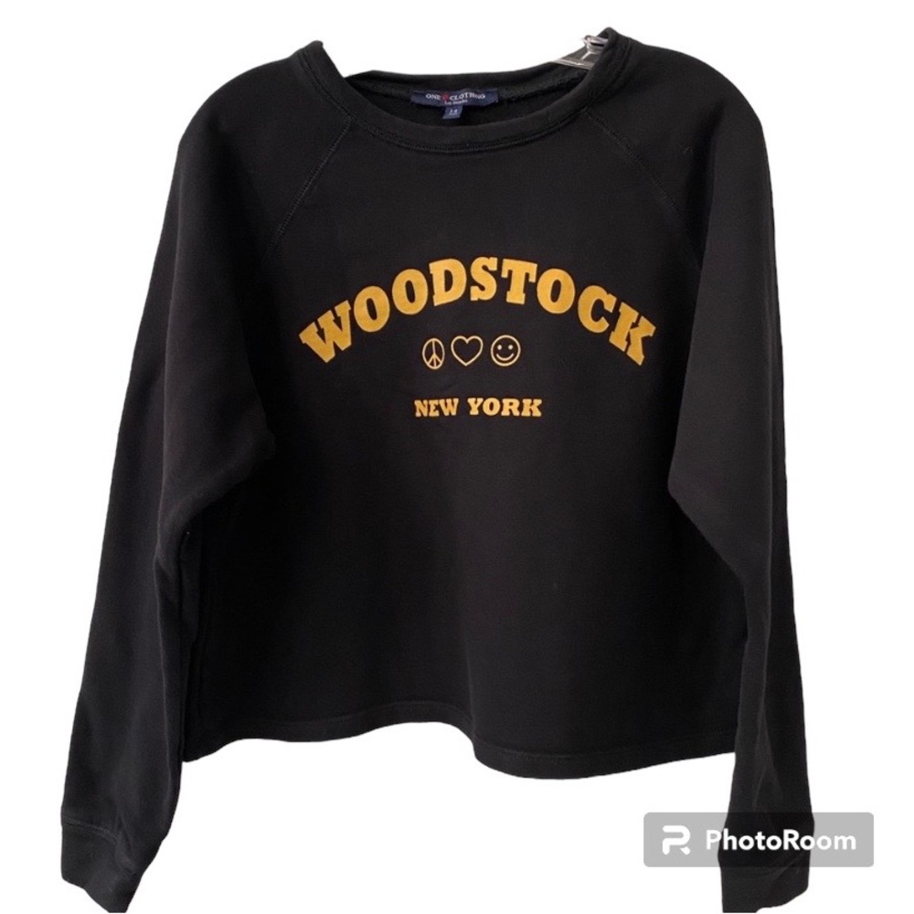 One Clothing Black Cropped Woodstock New York Crew Neck Sweatshirt To…